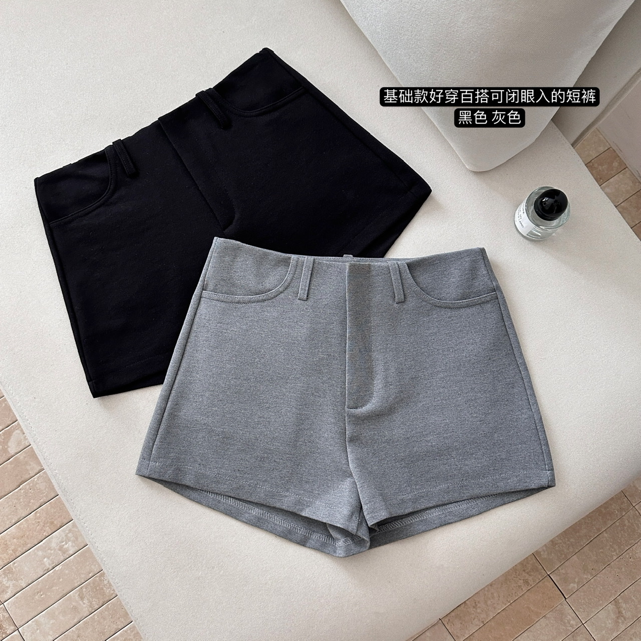 好穿百搭灰色高级中腰短裤休闲裤
