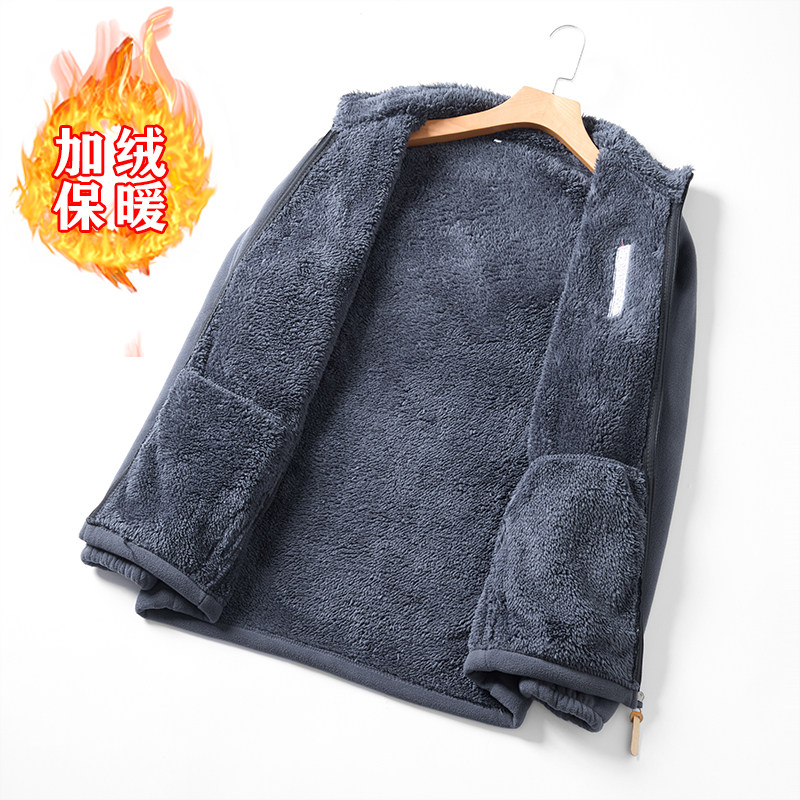 新款秋冬加厚户外运动抓绒衣男大码防风开衫加绒卫衣男摇粒绒外套