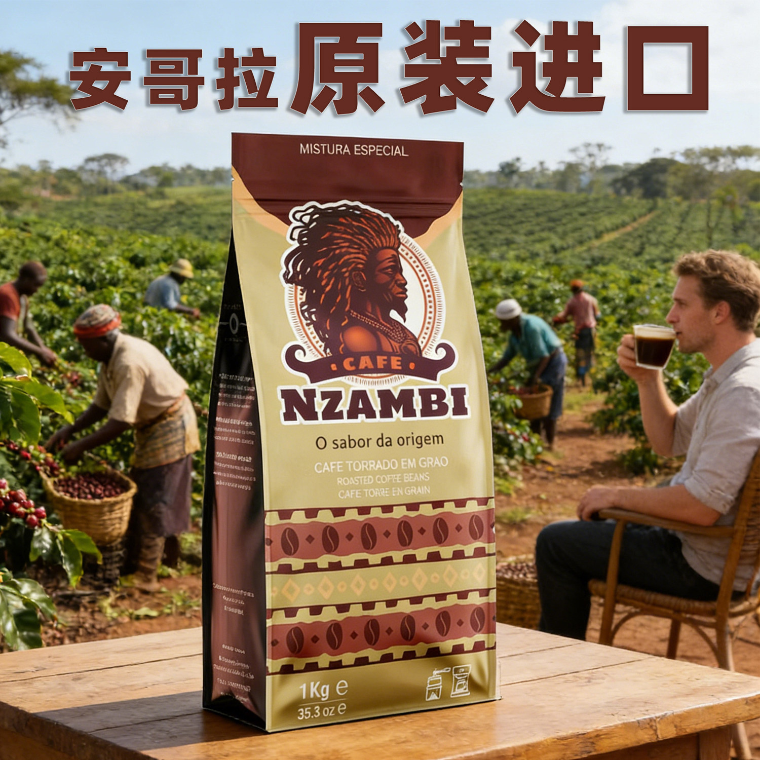 非洲安哥拉原装进口咖啡豆意式阿拉比卡拼配罗布斯塔中深烘焙1kg