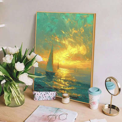 海洋风景数字油画diy填充涂色手工手绘高级感丙烯油彩画装饰挂画