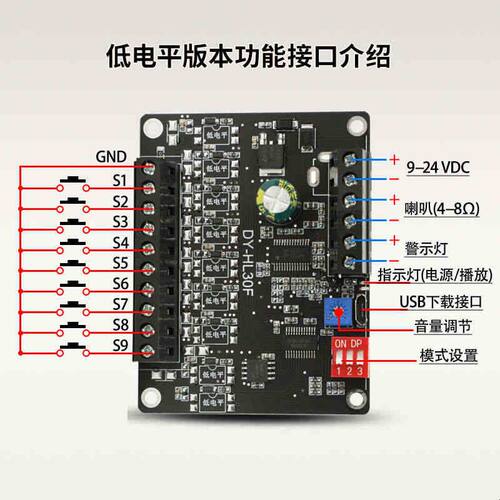 24V30W大功率语音播报提示模块高低电平触发一对一MP3播放HL30F