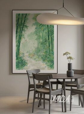 宋代美学竹子纯手绘油画新中式风景客厅肌理画绿色装饰画玄关挂画