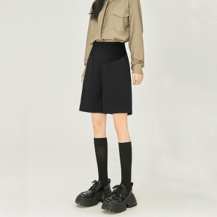 春夏款 秋冬季 西装 外穿高腰宽松五分阔腿裤 毛呢 托腹短裤 黑色孕妇裤