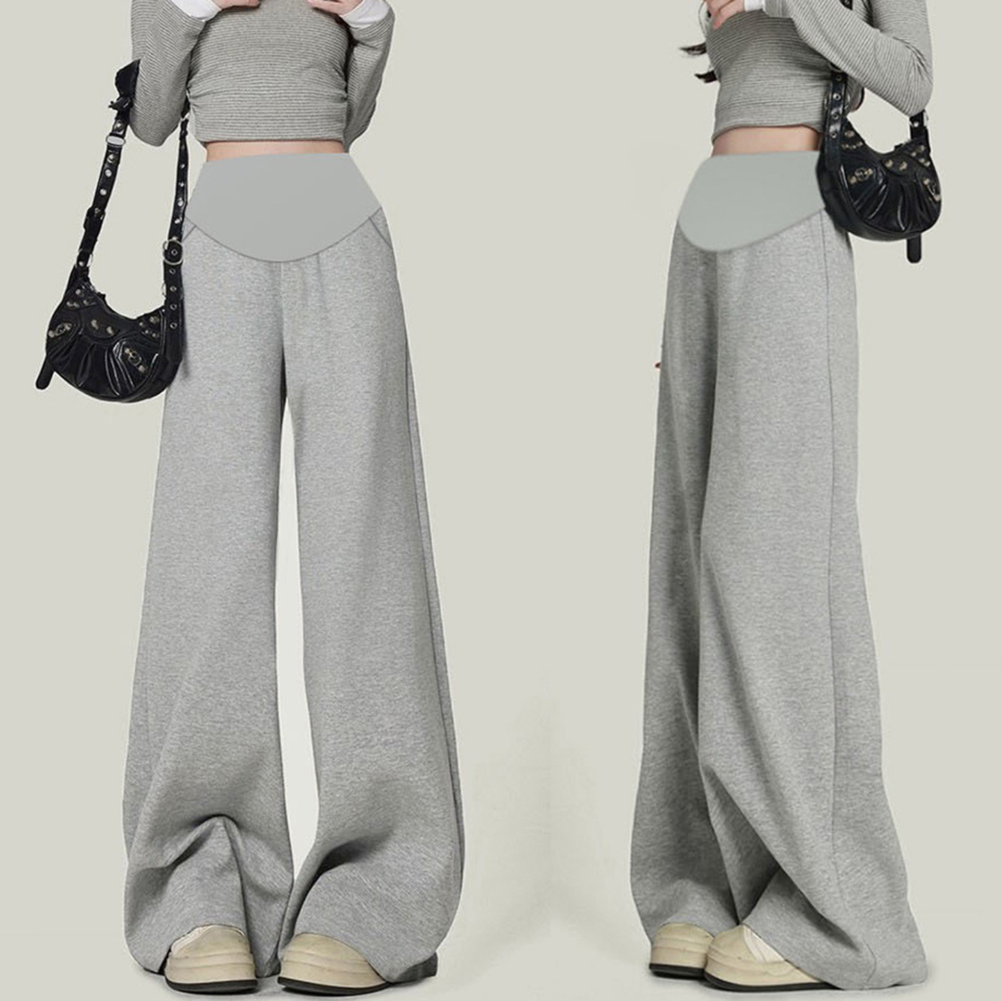 孕妇裤子春秋季外穿新款宽松显瘦垂感百搭休闲灰色喇叭阔腿拖地裤