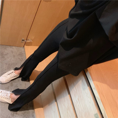 春秋款外穿托腹黑色开叉孕妇裤