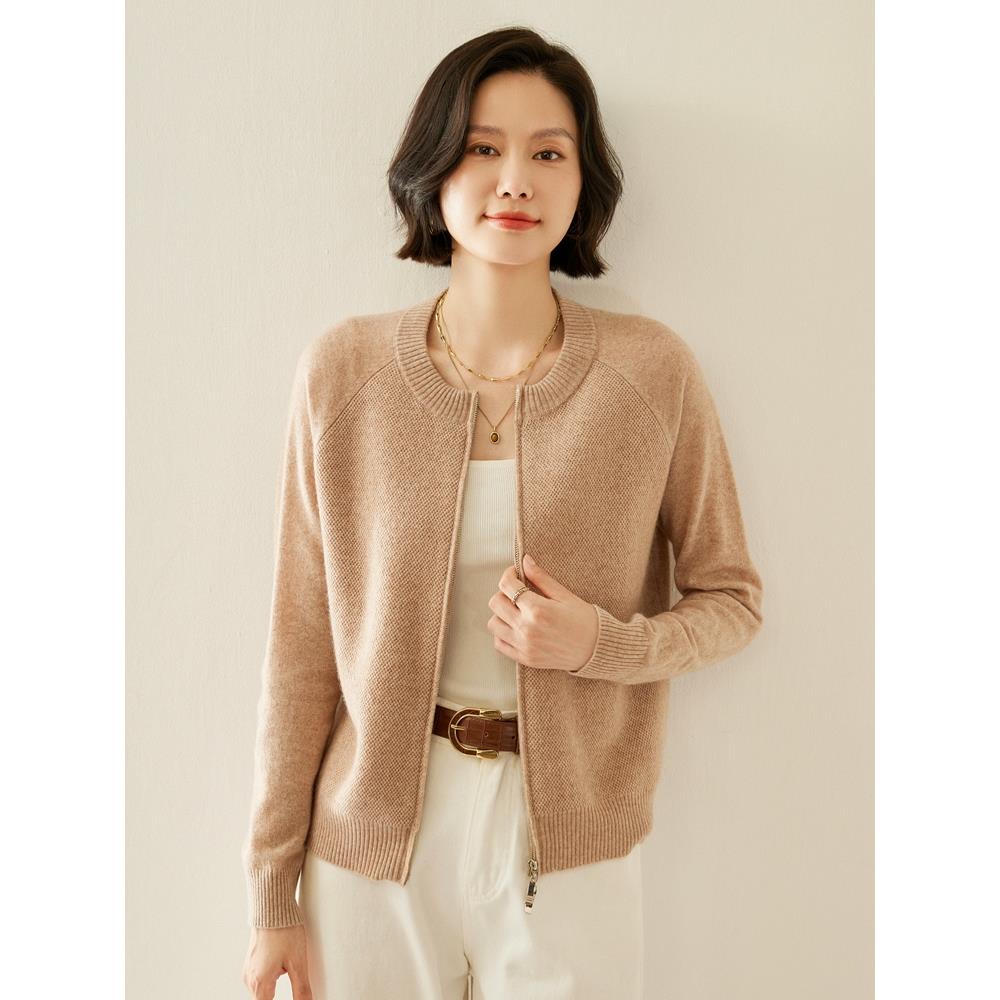 MONLOUVE法式拉炼miu系小开衫女2025秋冬新款格雷风毛衣针织上衣