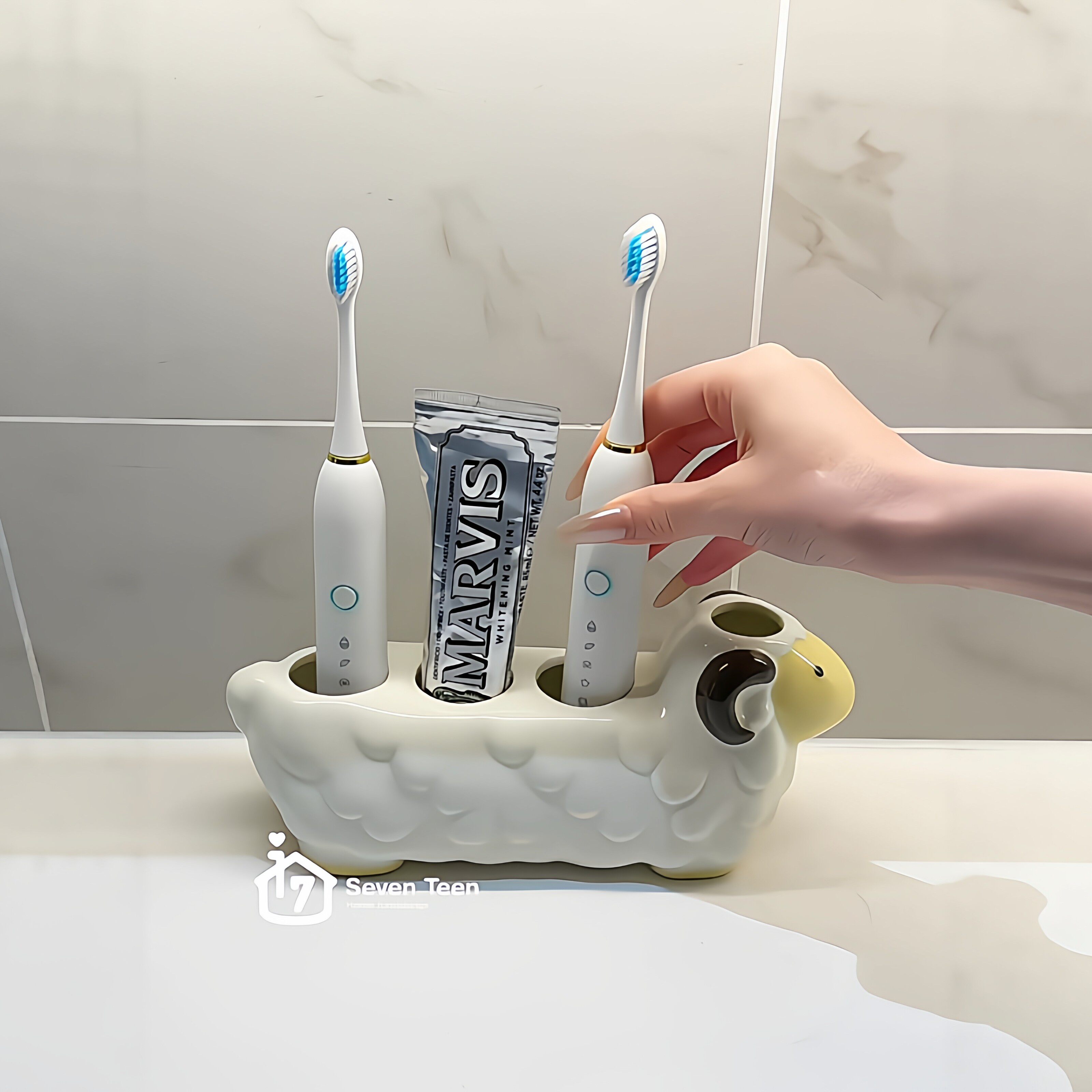 小绵羊牙刷架陶瓷家用化妆室电动牙刷置物架洗漱台牙刷牙膏收纳架