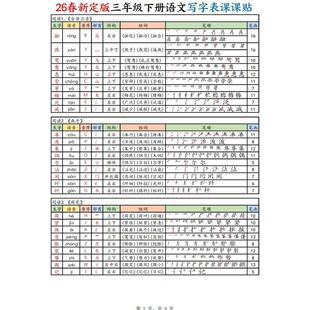 26春三下语文写字表生字课课贴不干胶可自粘贴彩印