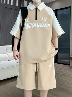 2026夏季新款男士速干短袖T恤套装潮流时尚青少年大童装半袖体恤