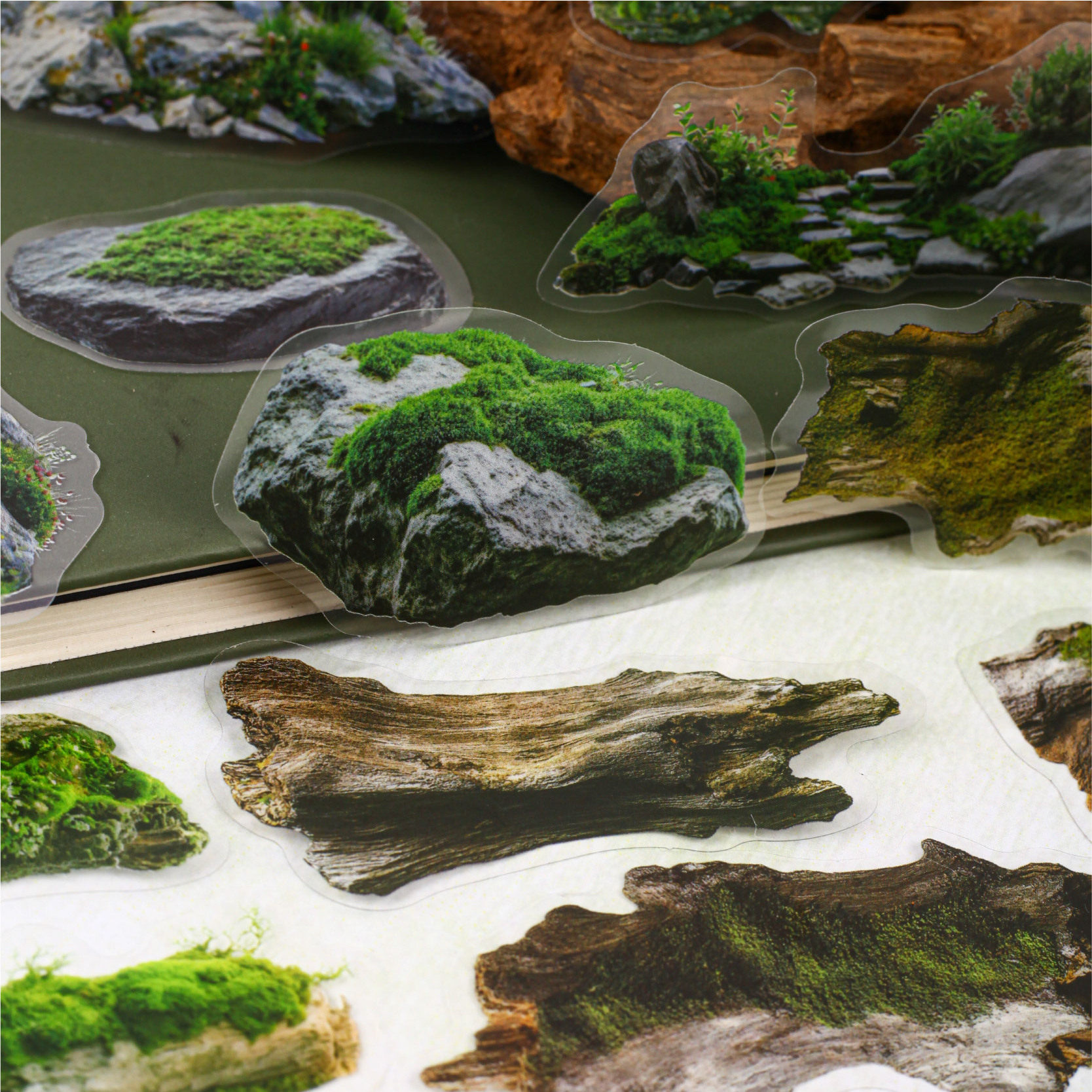苔藓系列PET防水贴纸包20张入 石头木桩主题手账DIY素材装饰贴画,文具电教/文化用品/商务用品,贴纸/立体贴纸,淘宝优惠券,粉丝福利购,淘宝优惠卷