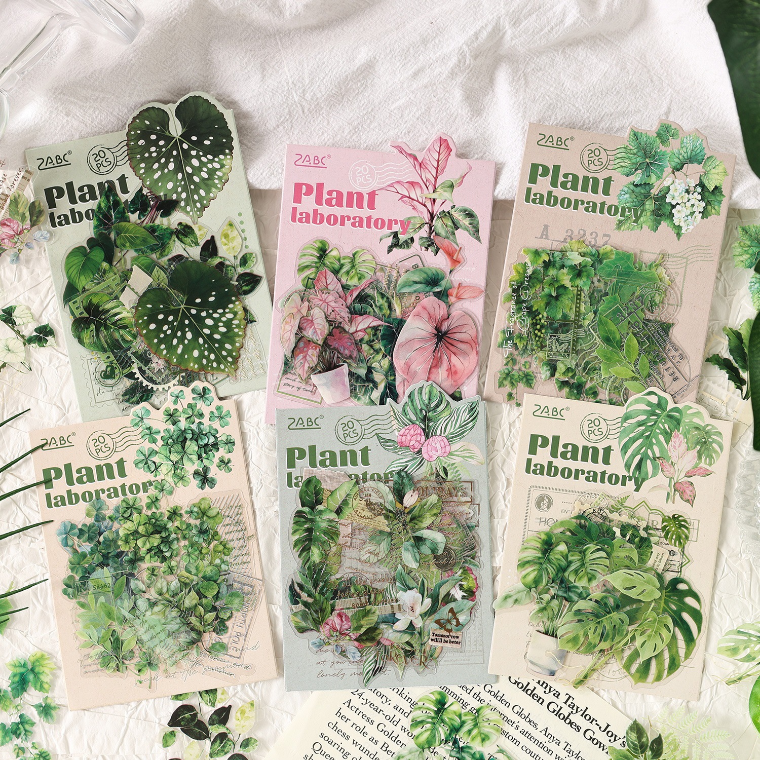 植物实验室系列PET防水贴纸包20张入叶子主题手账DIY素材装饰贴画