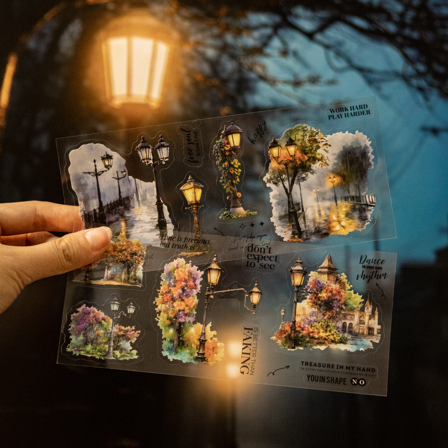 星光之夜系列模切PET防水大尺寸贴纸18张街边路灯手账装饰素材贴,文具电教/文化用品/商务用品,贴纸/立体贴纸,淘宝优惠券,粉丝福利购,淘宝优惠卷