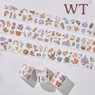 WT原创手帐胶带和纸手账ins风贴纸盐系拼贴模切造景边框 花花罐罐