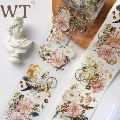 WT正品复古花朵模切手帐胶带