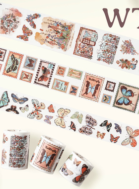 WT原创胶带 方寸蝶梦 复古氛围蝴蝶邮票手帐模切和纸胶带达人同款