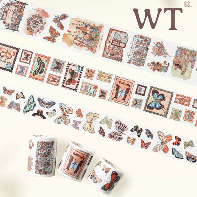 WT正品复古蝴蝶邮票模切手帐胶带