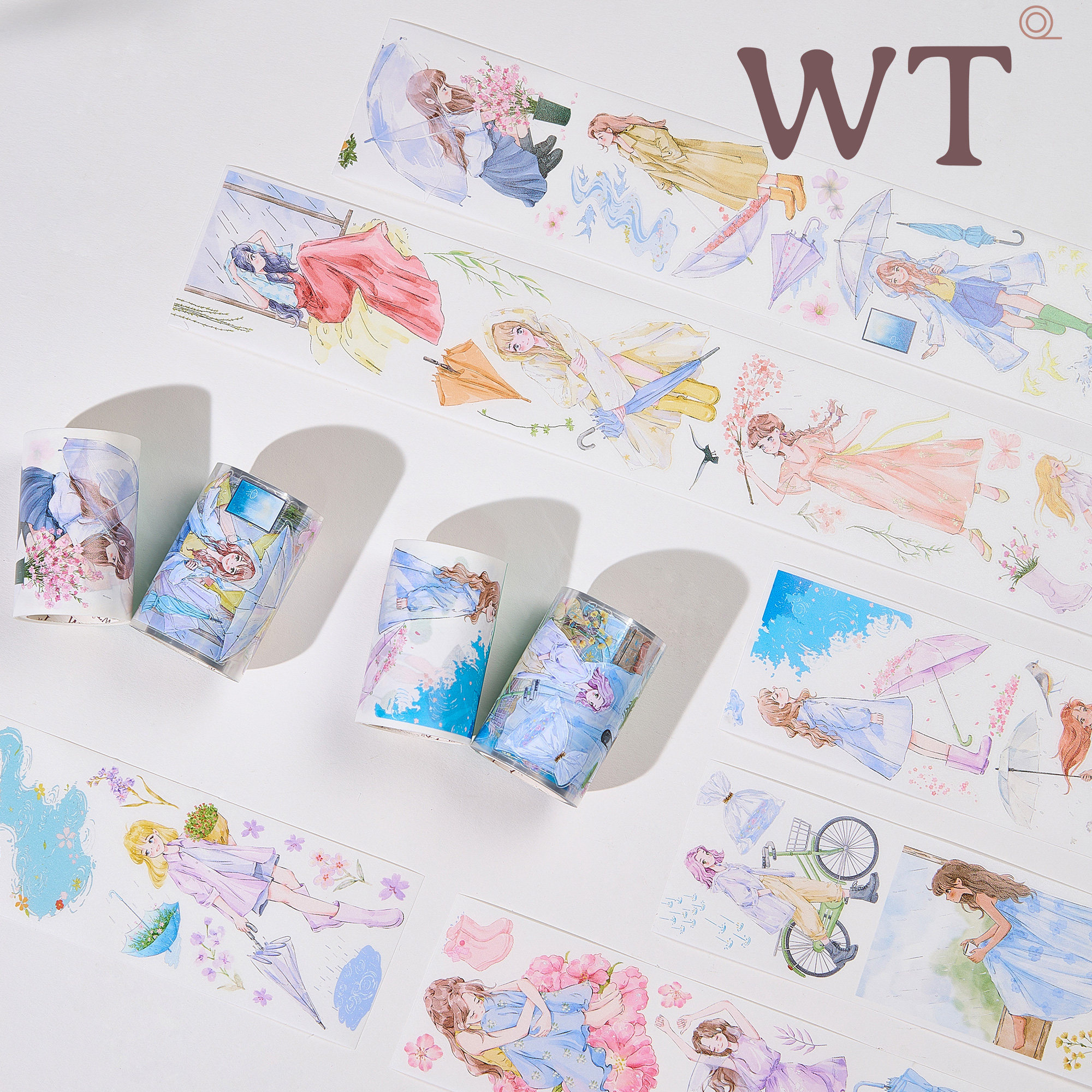 WT原创胶带 雨幕慢镜头 雨过天晴录 女孩模切特油和纸胶带贴纸