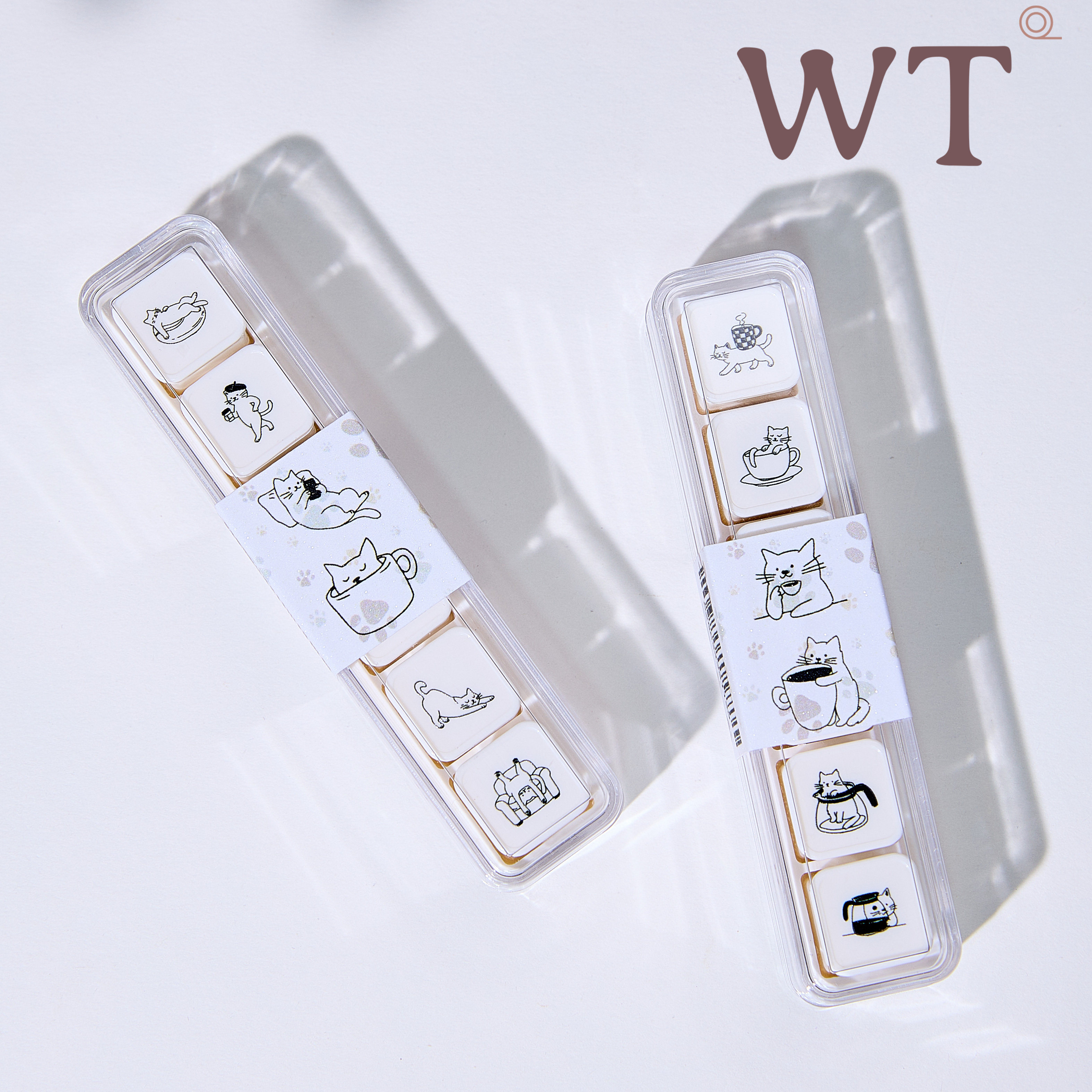 WT原创手帐装饰印章猫咪ins风节日礼物咖啡手账内置印油光敏印章