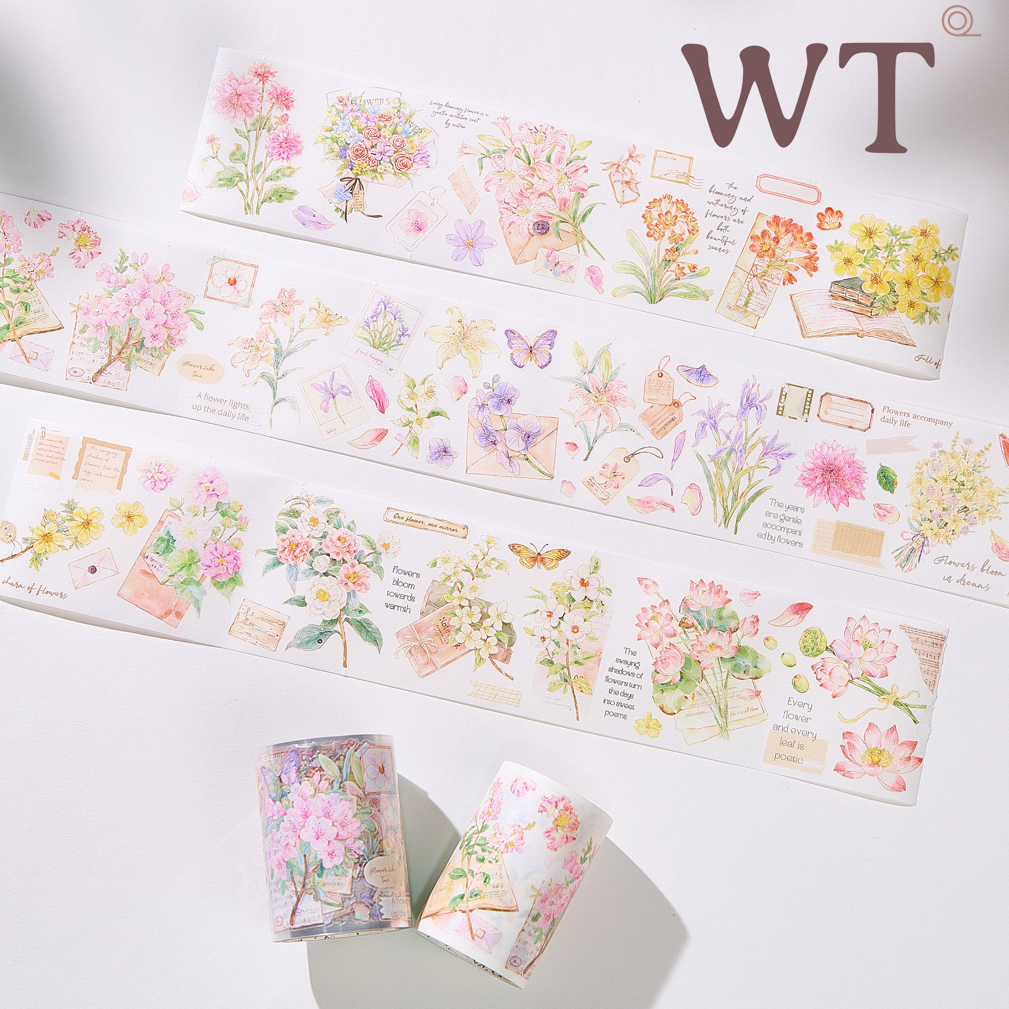 WT品牌原创 花笺小记 花朵信封信纸 手帐ins风礼物 模切免剪胶带