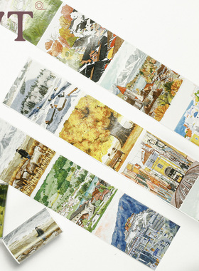 WT原创胶带 远行天边 风景自然行人旅游造景手帐特殊油墨和纸PET