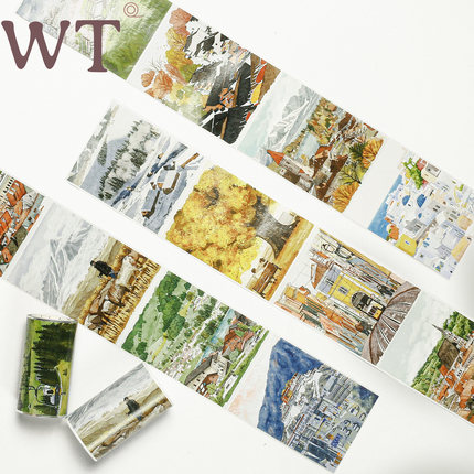WT原创胶带 远行天边 风景自然行人旅游造景手帐特殊油墨和纸PET