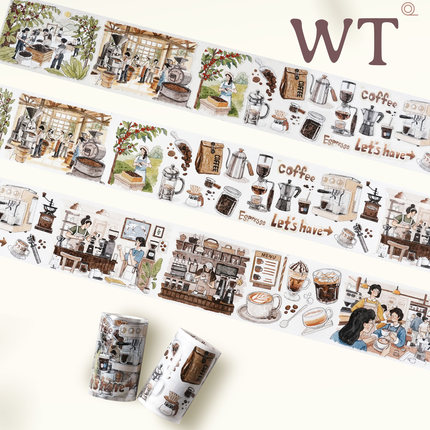 WT手帐胶带 咖啡物语 咖啡甜点和纸PET模切Ins日常风装饰达人同款