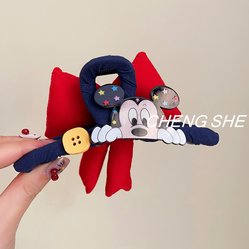 韩系AB面抓夹红色充棉蝴蝶结米奇盘发夹头饰2025新款大号鲨鱼夹女