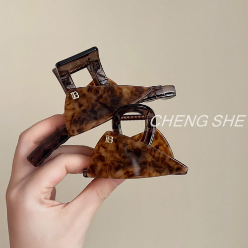 韩系三角豹纹醋酸抓夹女新款半扎发发卡后脑勺发量少盘发鲨鱼夹子