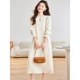 MONLOUVE长袖针织连衣裙2025秋冬新款今年流行爆款长款慵懒打底衫