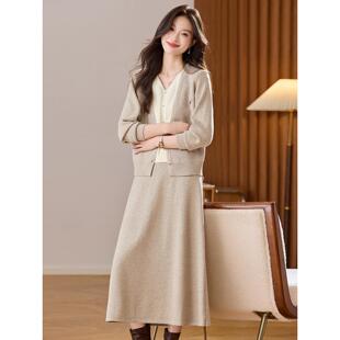 MONLOUVE秋冬连衣裙女新款轻奢高级感两件套毛衣裙中长款洋气针织