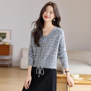 MONLOUVE毛衣女款秋冬季2025新款高级感v领毛线衣时尚洋气百搭针