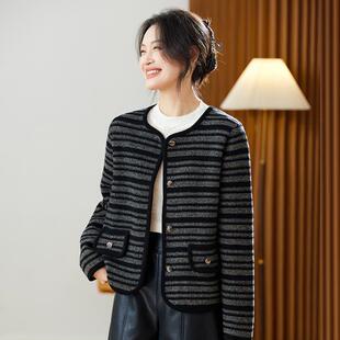 MONLOUVE小香风条纹毛衣外套女秋冬季2025新款高级感爆款宽松百搭