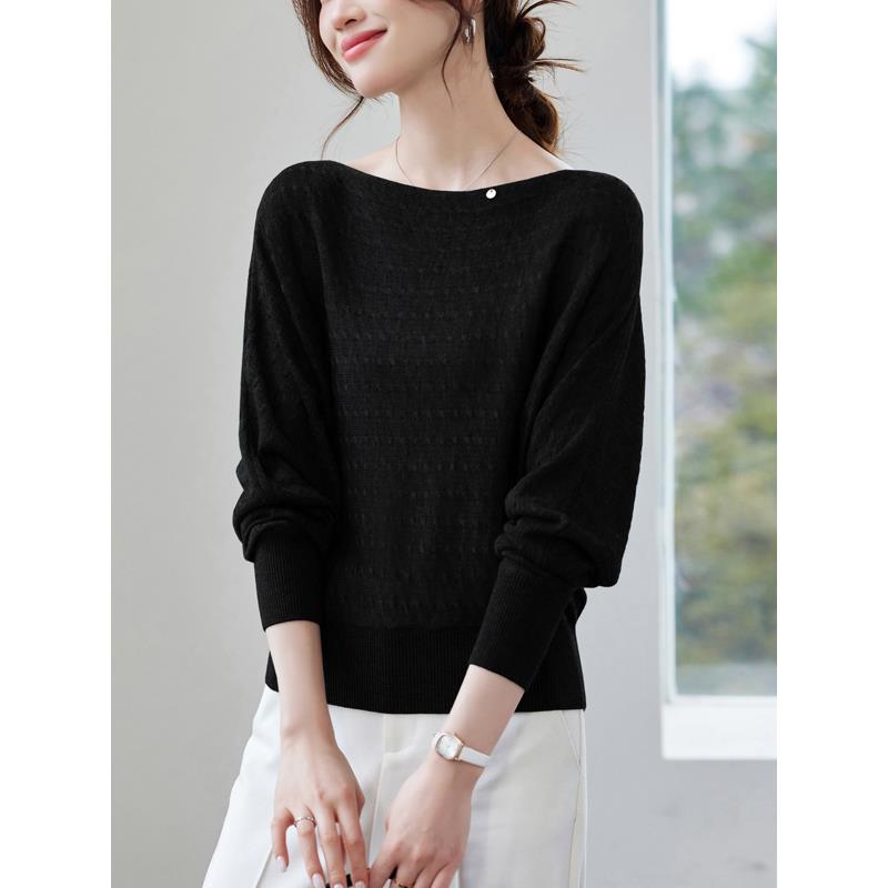 MONLOUVE2025秋季新款一字领蝙蝠袖长袖针织衫宽松气质高级感衫上