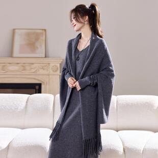 MONLOUVE秋冬连衣裙女新款轻奢高级感爆款披肩斗篷套装时尚洋气针