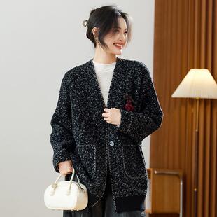 MONLOUVE高级感毛衣外套女秋冬季2025新款中长款上衣女遮屁股洋气