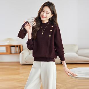 MONLOUVE半高领毛衣女款秋冬季2025新款高级感毛线衣女洋气百搭针