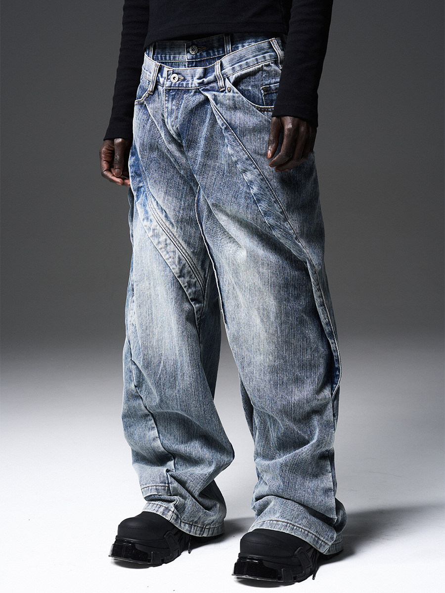 BLACK8MOB双腰牛仔裤联名