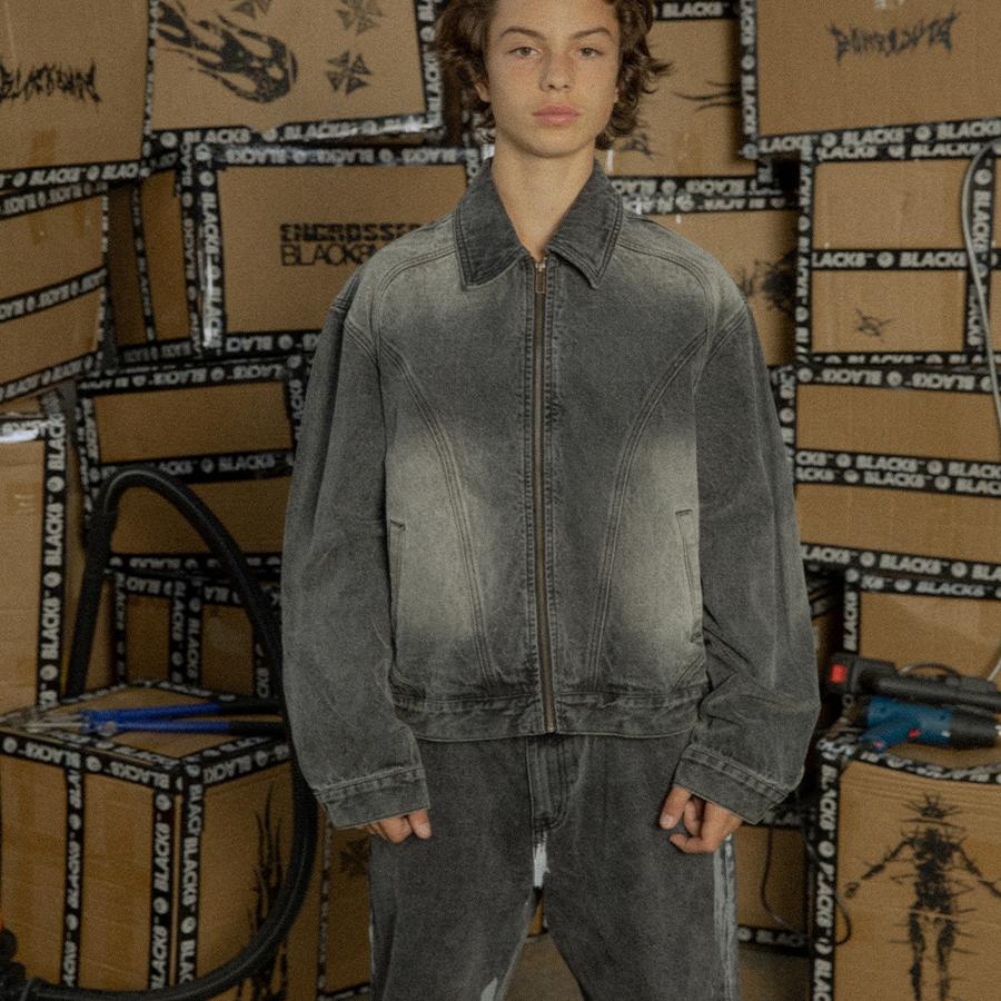 水洗解构牛仔夹克BLACK8MOB翻领