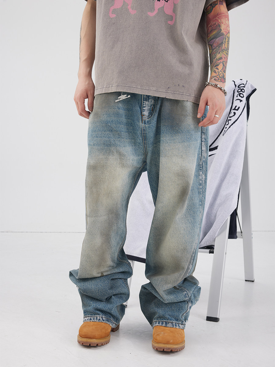 破洞美式潮流牛仔裤BLACK8MOB