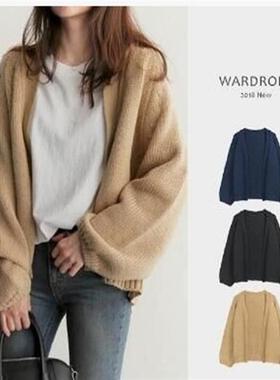 2025秋装新 韩国chic风慵懒宽松短款针织开衫毛衣外套学生女