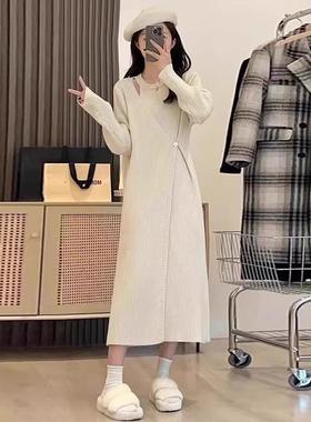 针织内搭挂脖白色连衣裙子女秋冬2025新款小个子长款毛衣打底长裙