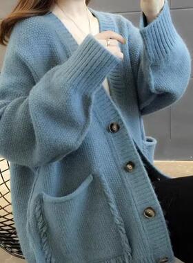 2025年秋季新款针织开衫女网红爆款宽松显瘦外套时尚洋气女士毛衣