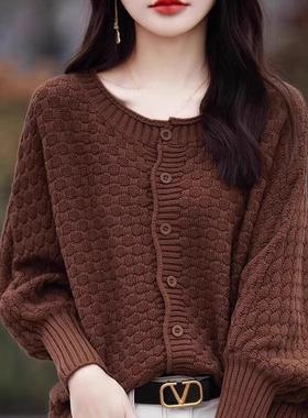 法式复古百搭慵懒风红色柔软超好看2025春季宽松针织开衫休闲外套