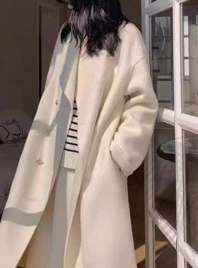 灰色呢子大衣女中长款2025秋冬新款韩系宽松高级过膝毛呢外套