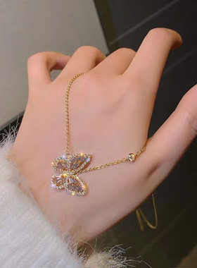 蝴蝶紫色镶满锆石铜吊坠项链女轻奢精致可爱小众设计感精致锁骨链