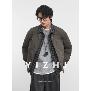 亦止『云织间』90白鸭绒假两件格子拼接翻领羽绒服冬季男保暖外套