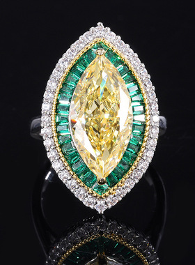 珠宝新款S925银镀18K金镶嵌高碳钻韩日渐变色女式戒指主石9*18