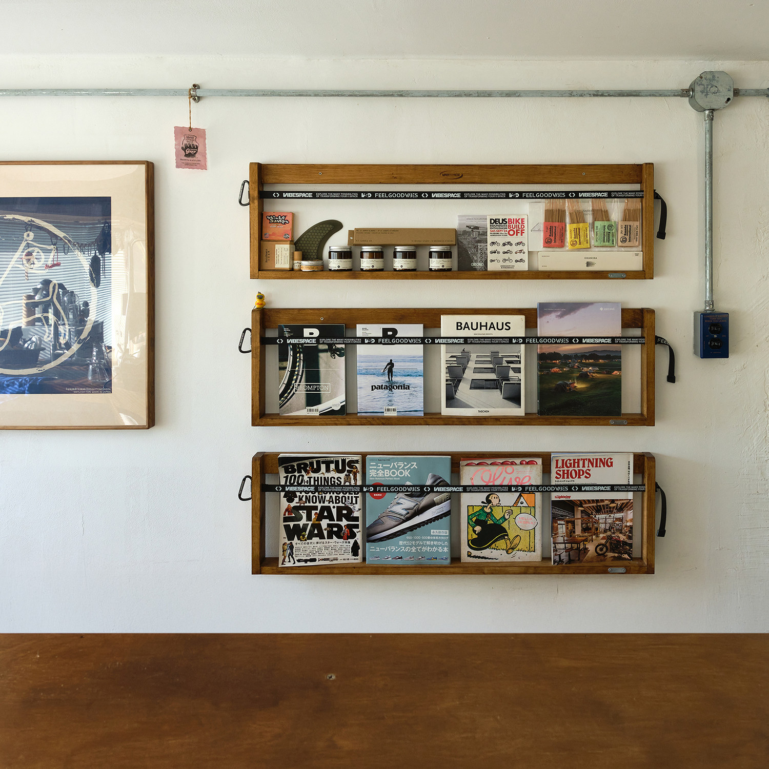 壁挂式收纳架复古工业风实木书报杂志黑胶唱片陈列展示架,收纳整理,整理架/置物架/收纳架,淘宝优惠券,粉丝福利购,淘宝优惠卷