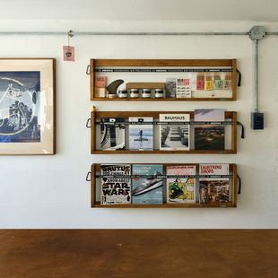 壁挂式 收纳架复古工业风实木书报杂志黑胶唱片陈列展示架