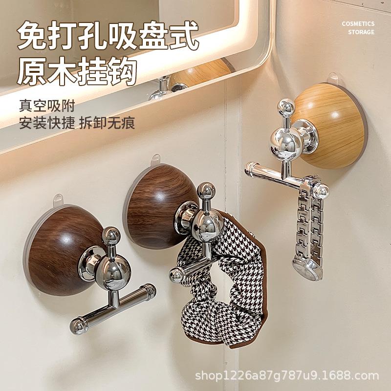 木纹吸盘挂钩强力免打孔玄关门后挂衣钩卫生间强承重无痕浴室粘钩